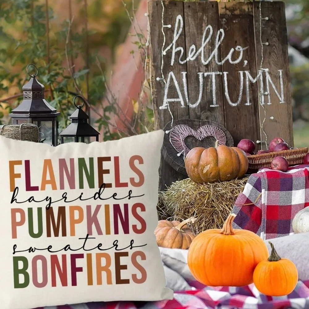 •NWT GAGE Fall Pillow COVER 18×18 Flannels Pumpkins Bonfires Autumn Holiday